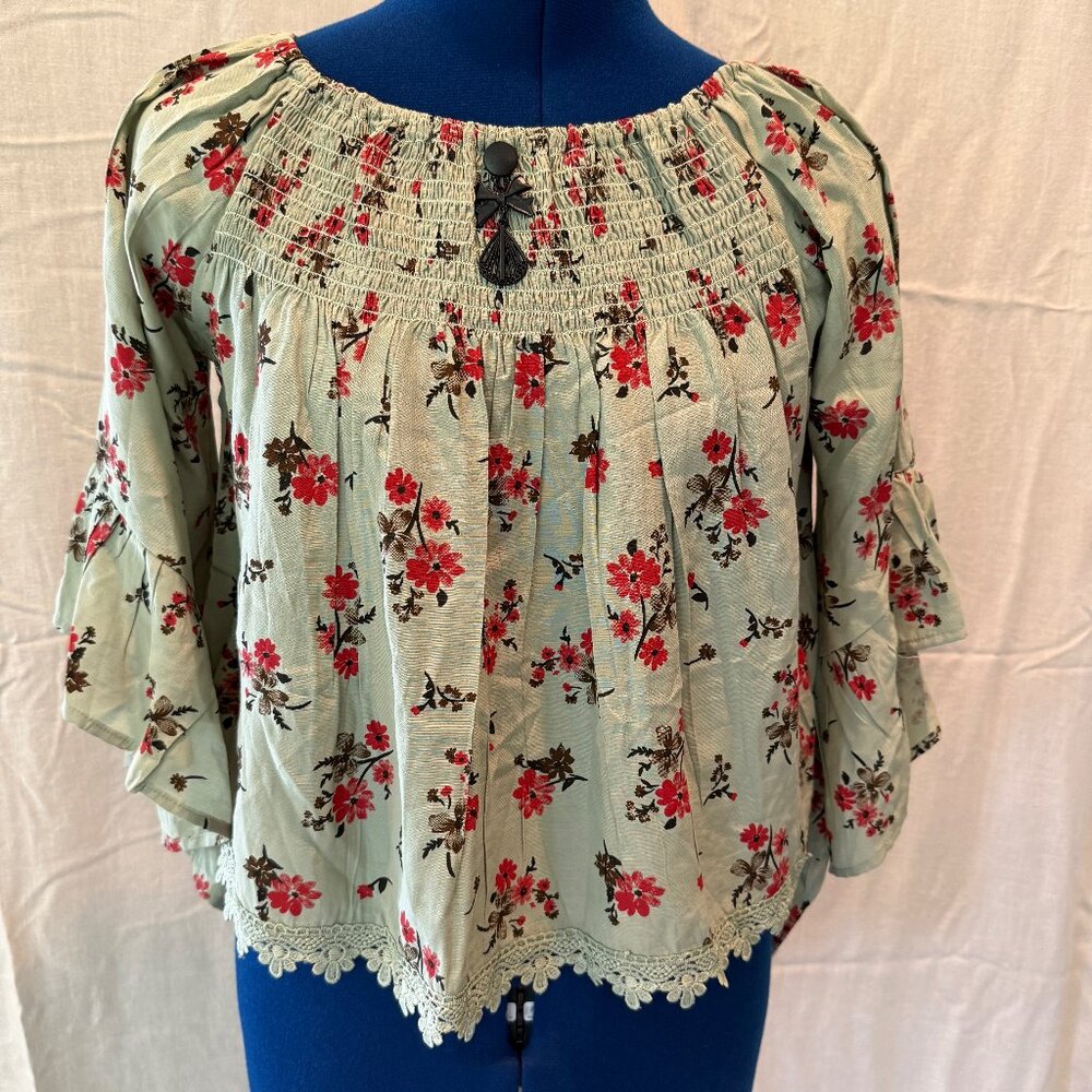 Boho Green Floral Blouse